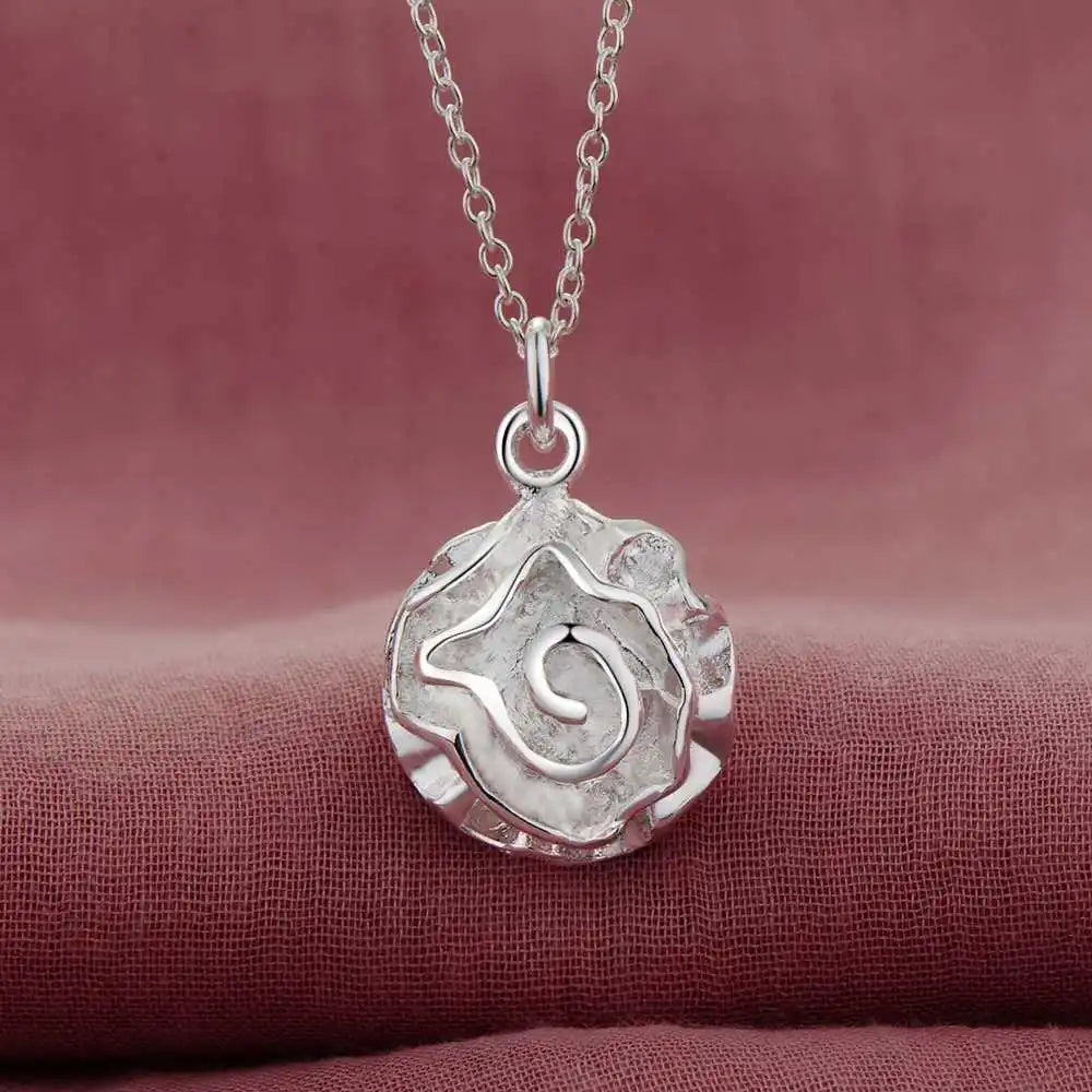 925 Sterling Silver Set High Quality Rose Flowers Necklace Earring Chain Fashion Jewelry For Women Wedding Birthday Party Gift