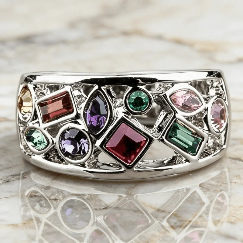 Exquisite Women Band Finger Ring Jewelry Round/Oval/Triangle/Marquise Stones Anniversary Birthday Gift Fashion Daily Ring