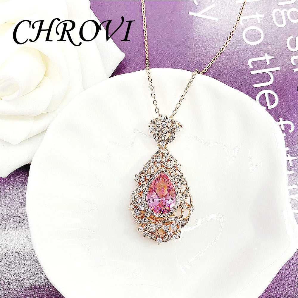 Luxury-Style 925 Sterling Silver Cherry Blossom Pink Zircon Necklace for Women - Retro Pendant Necklace