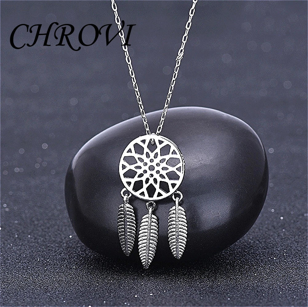Sweet 925 Sterling Silver Dreamcatcher Hollow Flower Cute Tassel Leaf Necklace for Women