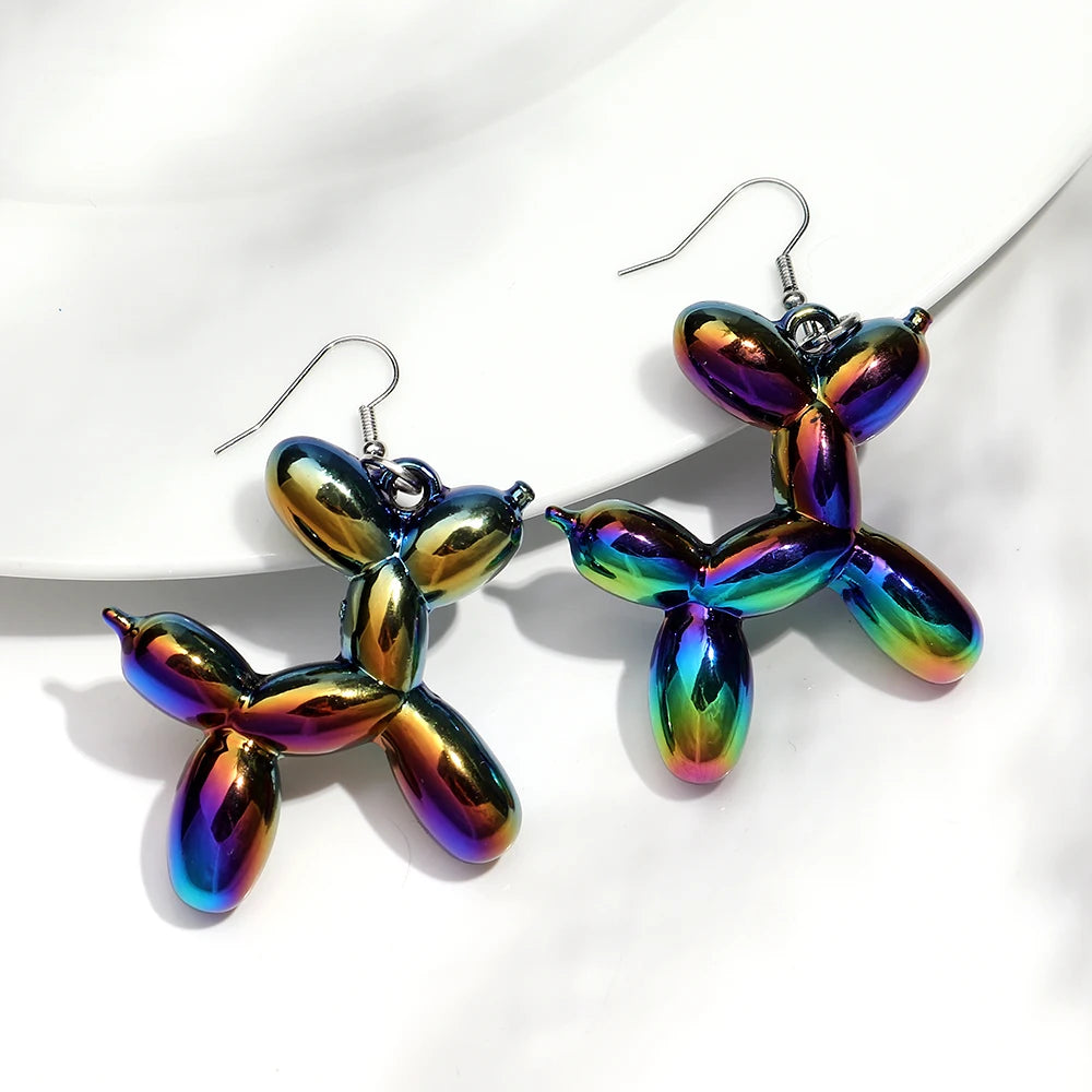 New Trend Candy Colorful Balloon Dog Drop Earrings for Women Personal Iridescent Creative Balloon Dog  Earrings 2025 Jewelry