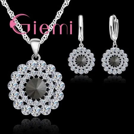 S925 Silver Needle Luxury Jewelry Sets 24 Models Option Cubic Zircon Rhinestone Charming Pendant Wedding Engagement Accessory