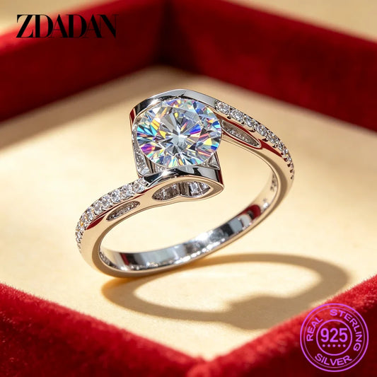 ZDADAN 925 Sterling Silver 6.5mm 8mm Round Zircon Open Adjustable Rings For Women Fashion Jewelry