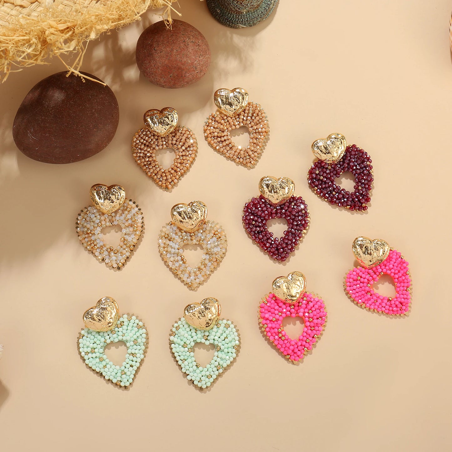 Badu Big Heart Shape Drop Earrings Handmade Crystal Beads Earrings for Women Boho Fashion Jewelry Gifts
