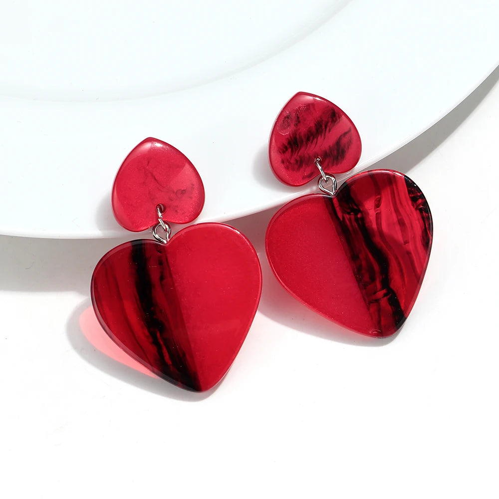 Fashion Colorful Large Heart Geometric Drop Earrings for Women New Acrylic Love Heart Dangle Earring Party Jewelry Gift