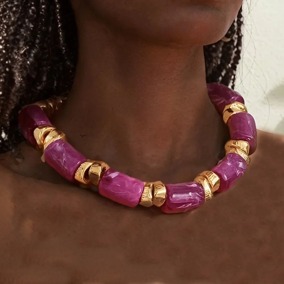 Statement Acrylic Geometric Beads Golden Irregular Spacer Choker Necklaces Elegant Colorful Chunky Necklace Fashion Jewelry