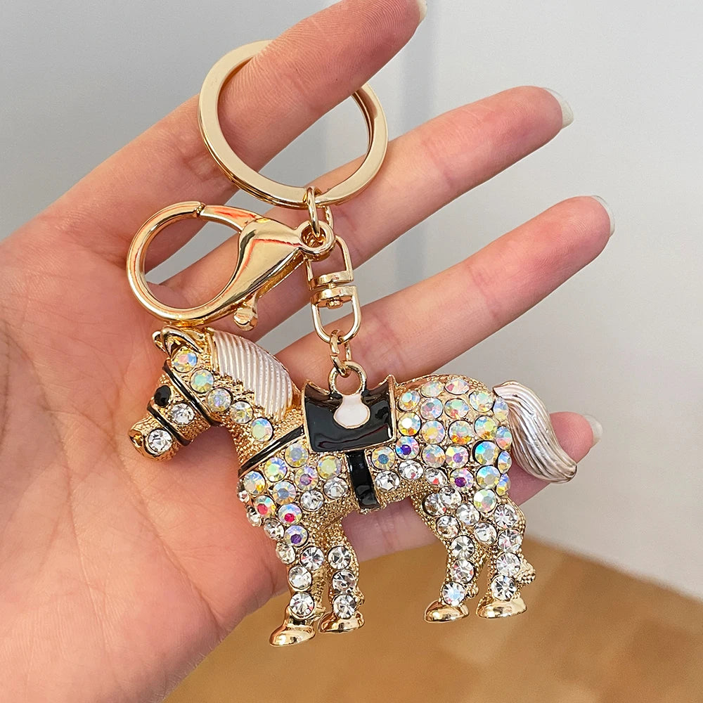 Horse KeyChain Key Ring Holder for Car Handbag Pendant Rhinestone Crystal Inlaid Souvenirs Gifts