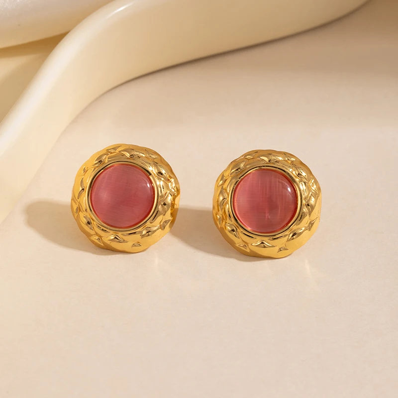 ANENJERY 316L Stainless Steel Colorful Round Card Stud Earrings For Women Fashion Simple New Popular Jewelry Gifts Wholesale