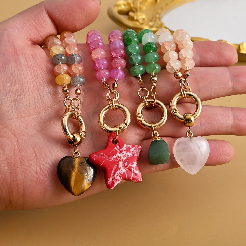 Trendy Natural Stone Star Heart Pendant DIY Necklace for Women Colorful Handmade Beaded Collars Necklace Stainless Steel Jewelry