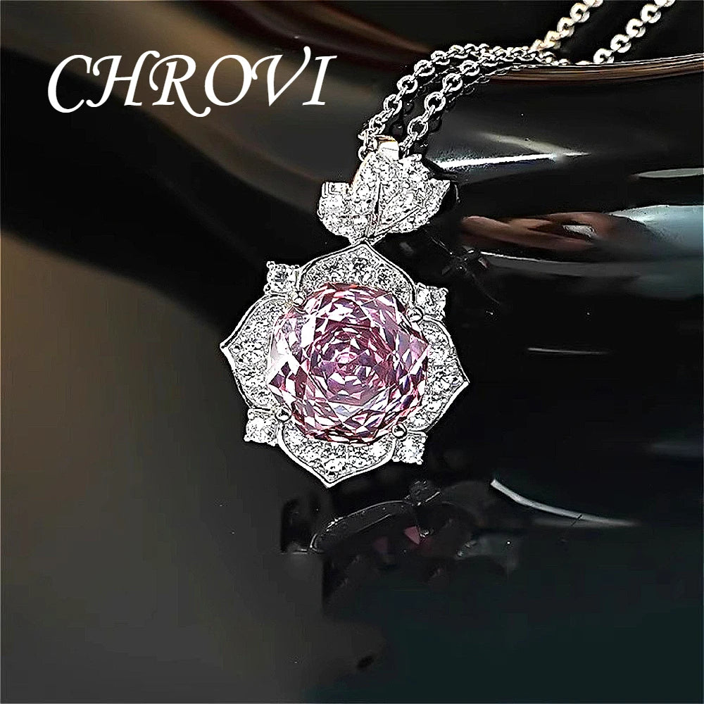 Luxury-Style 925 Sterling Silver Rose Diamond Flower Necklace Pendant Earring Ring Women's Set