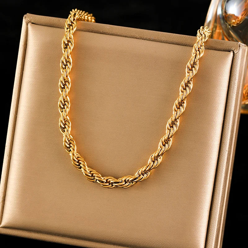 EILIECK 316L Stainless Steel 18K Gold Plated Metal Cuban Chain Statement Necklace Fashion Women Waterproof Neck Chain Jewelry