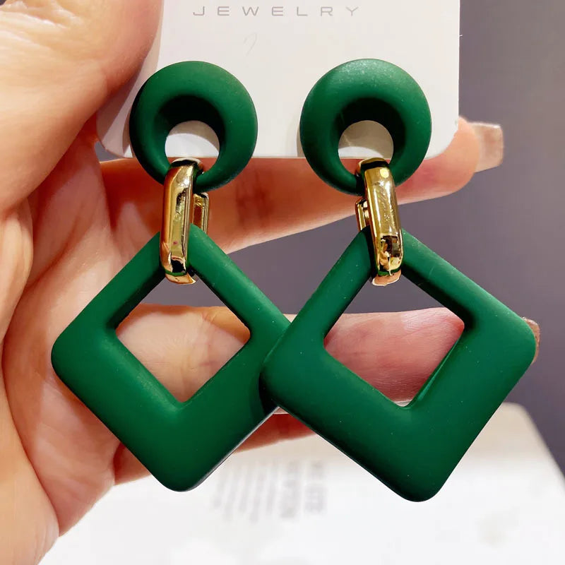 Trendy Acrylic Colorful Square Round Drop Earrings Fashion Hollow Geometric Summer  Earring Party Wedding Jewelry