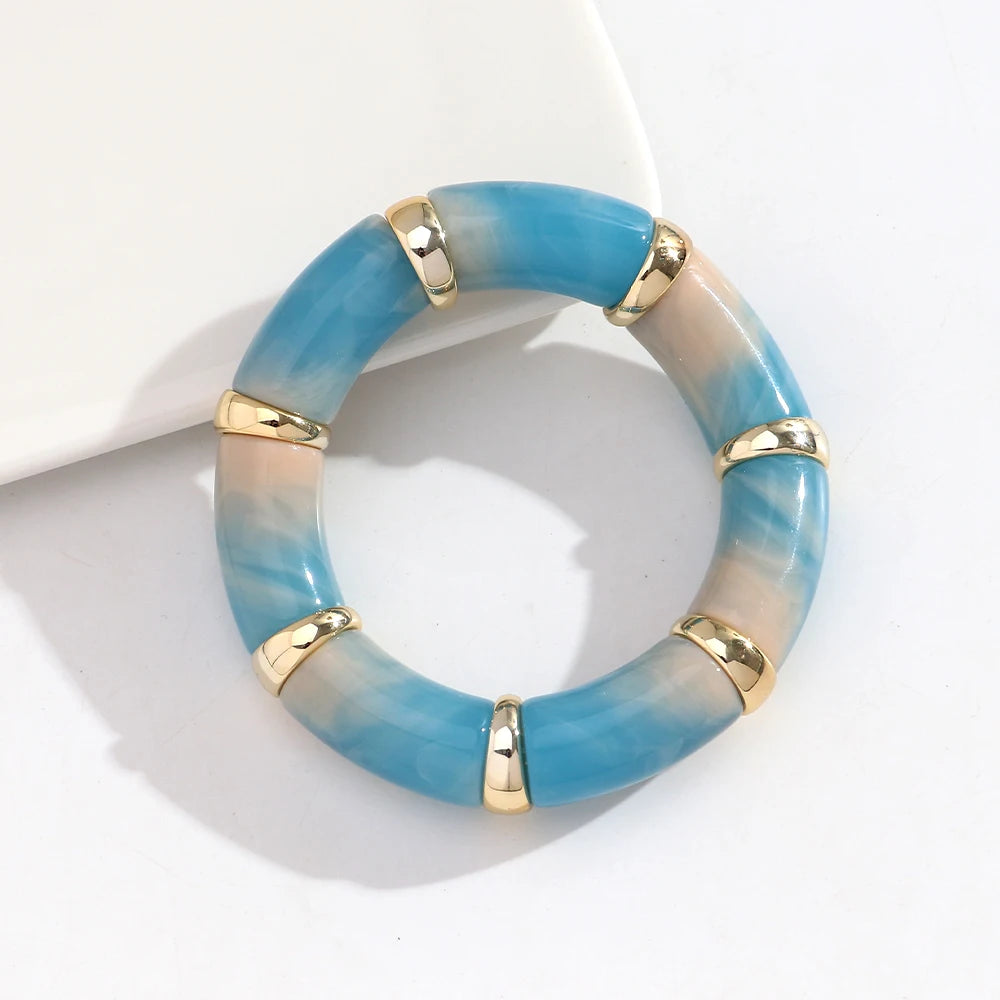 New Acrylic Thick Tube Bead Bracelets Set Fashion Geometric Bamboo Beaded Bangle Bracelets Jewelry Gifts Accessory