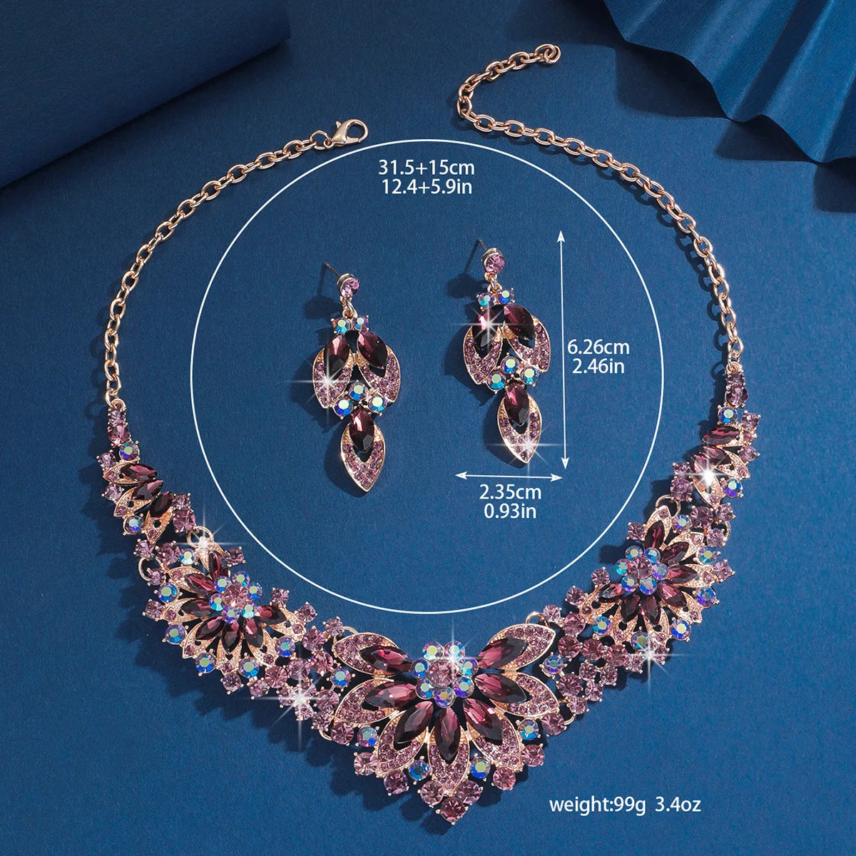 Vintage Crystal Flower Necklace Earrings Jewelry Set for Women Party Wedding Holiday Wear Casual Style All Seasons
