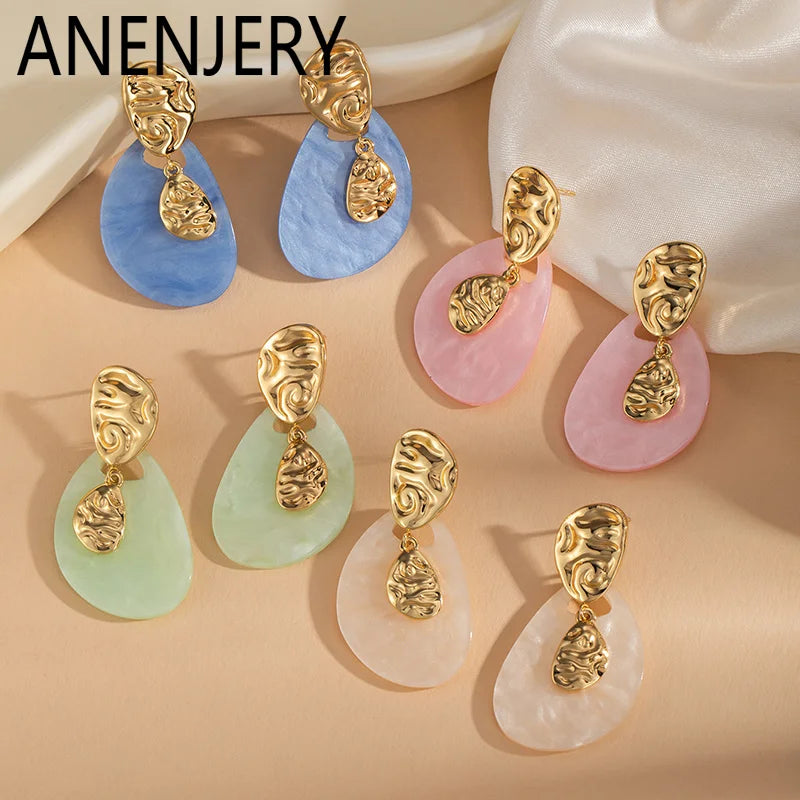 ANENJERY 316L Stainless Steel Irregular Waterdrop Twisted Stud Earrings For Women Temperament Luxury Niche Simple Jewelry Gift