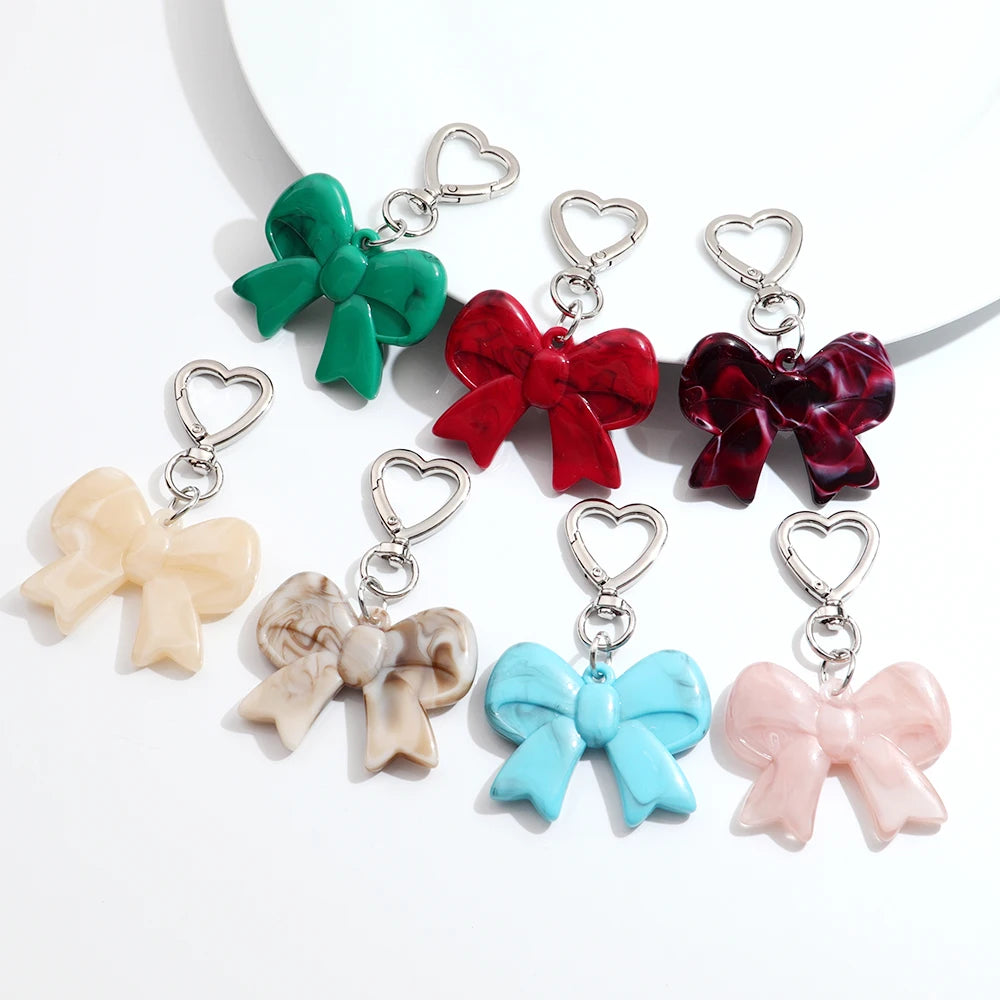 Trend Acrylic Colorful 3D Bowknot Keychains for Women Y2K Key Chain Bag Car Phone Pendant Accessories Gifts