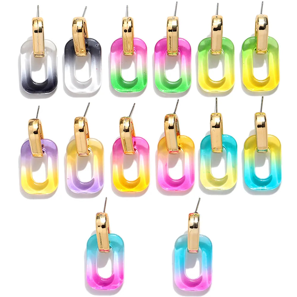 Fashion Acrylic Gradient Color Geometric Buckle Drop Earrings Transparent Iridescent Rectangle Earrings Women Wedding Jewelry