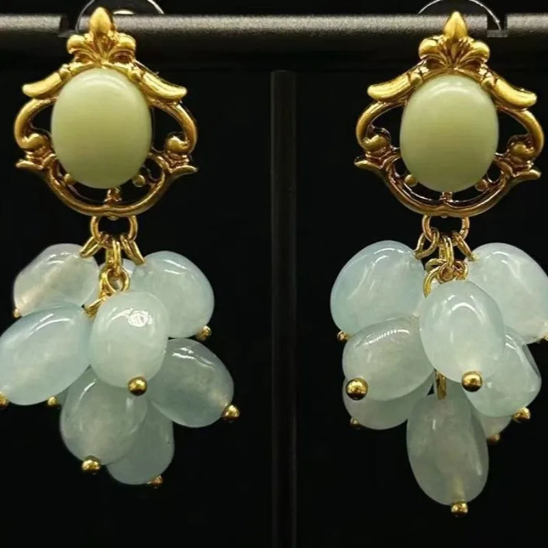 NISHIZAWA Agate Woman Earrings Tassels Sweet Vintage Exquisite Fashion Jewelry Palace Style Elegant Pendientes Mujer