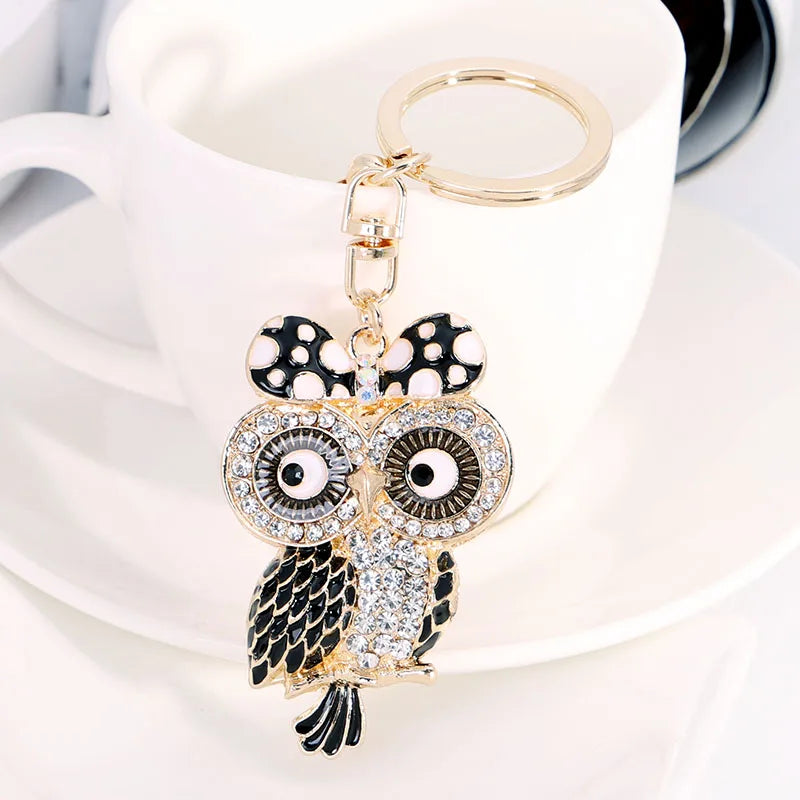 EASYA New Design Crystal Owl Keychain Full Rhinestone Key Ring Key Holders For Women Bag Accessories Cute Animal Car Key Chain