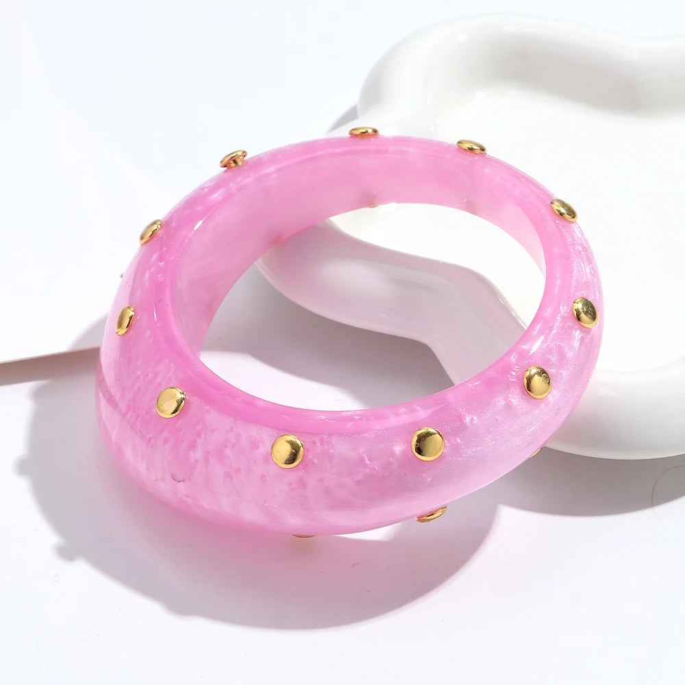 Fashion Resin Irregular Geometric Studs Chunky Bangles New Acrylic Curve Wave Wide Cuff Bangle Women Jewelry Gifts