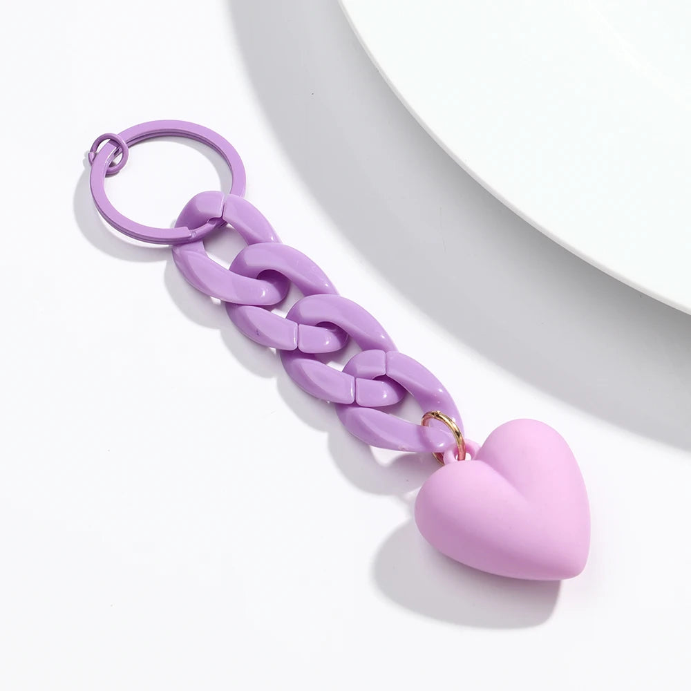 Handmade Heart Keychain Acrylic Plastic Link Chain Key Ring For Women Handbag Pendant Accessorie Car Keys Jewelry Gifts