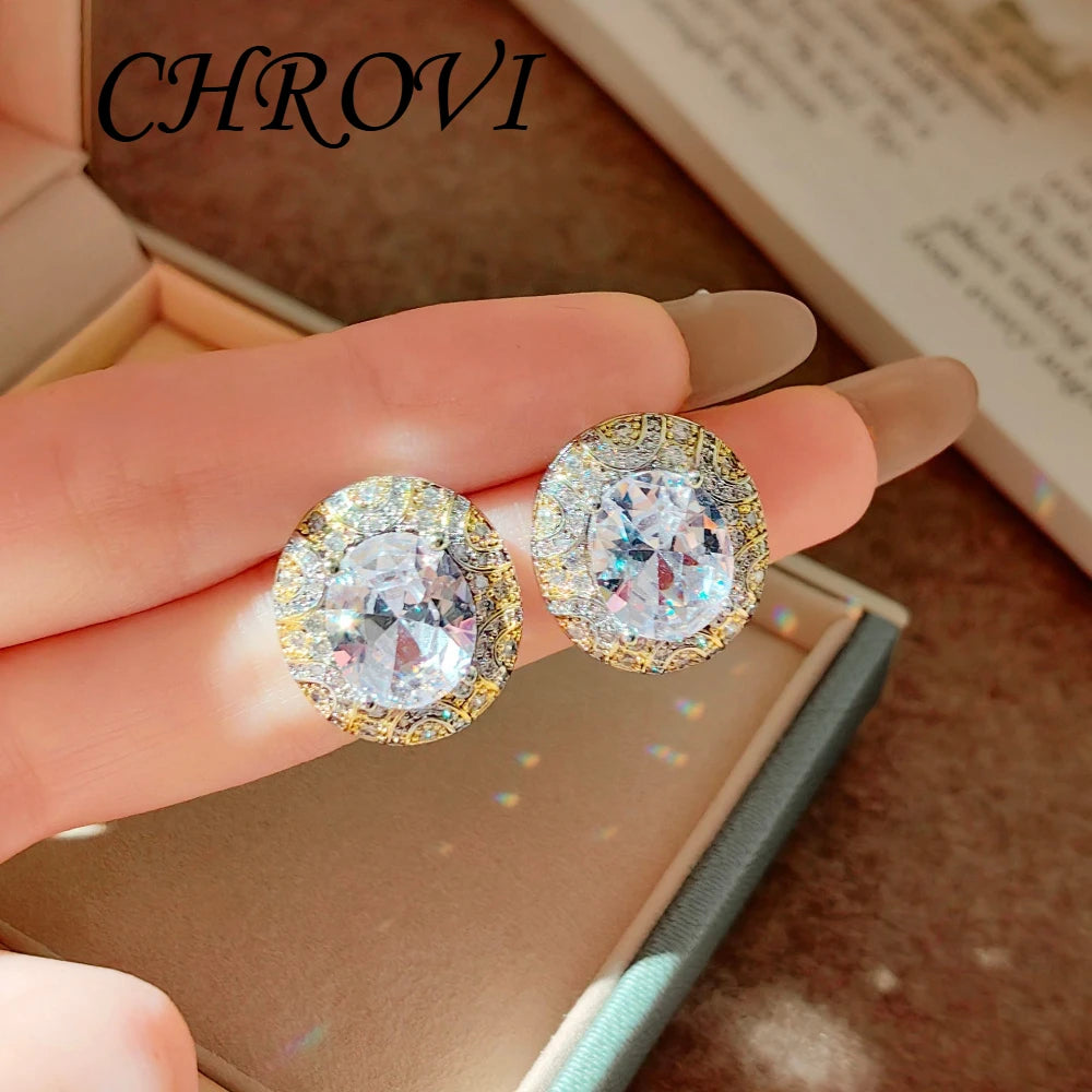 Luxury-Style 925 Sterling Silver Two-Colored Pendant Necklace Stud Earrings White Diamond Ring Gemstone Set