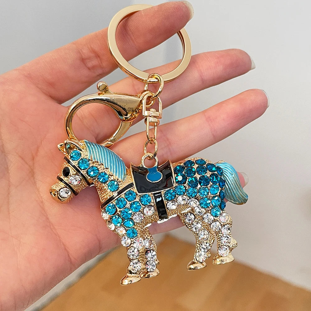 Horse KeyChain Key Ring Holder for Car Handbag Pendant Rhinestone Crystal Inlaid Souvenirs Gifts