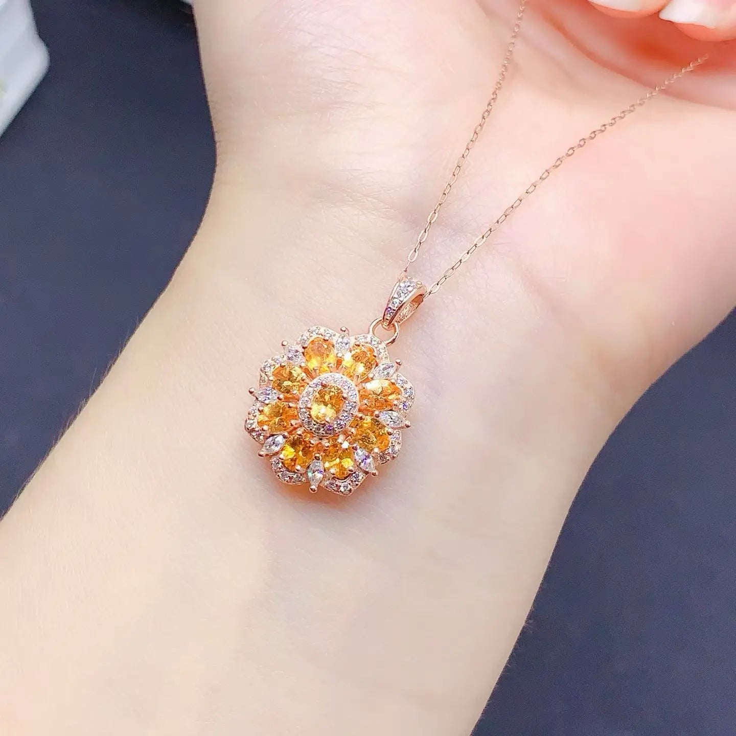 Sparkling 925 Silver Crystal Pendant Natural Citrine Pendant with Authentic Certificate Fine Jewelry Birthday Gift for Women
