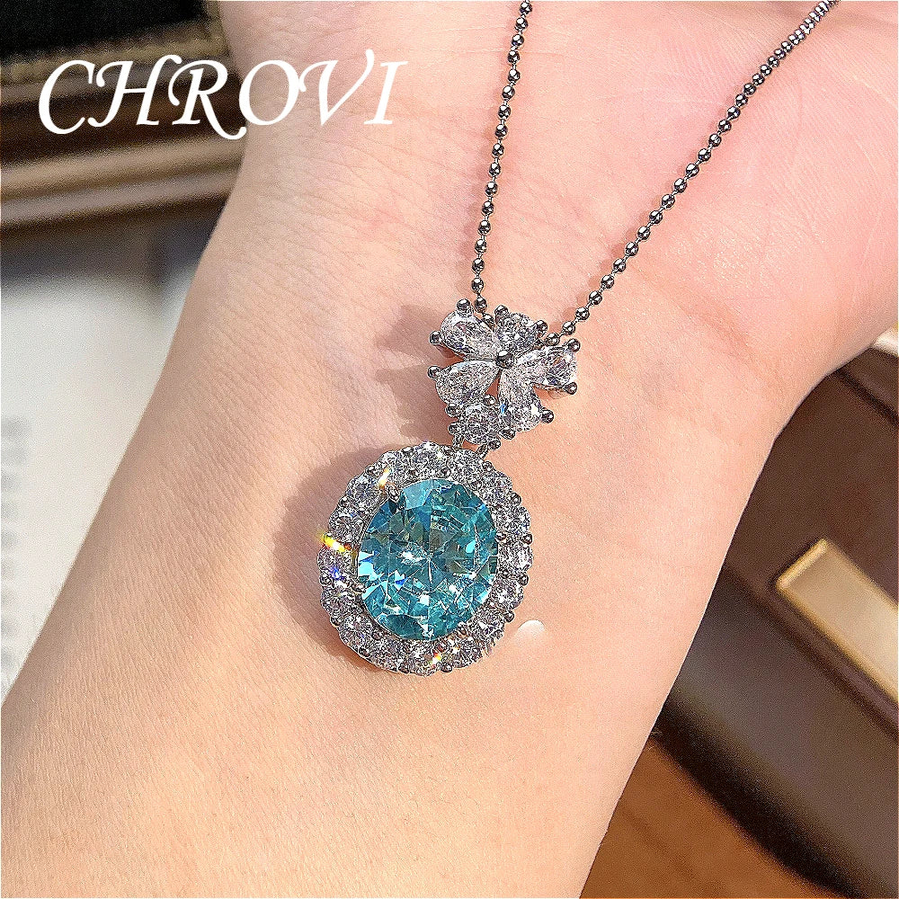 Aromatherapy 925 sterling silver romantic Paraiba diamond pendant necklace with full-cut oval zircon bracelet set