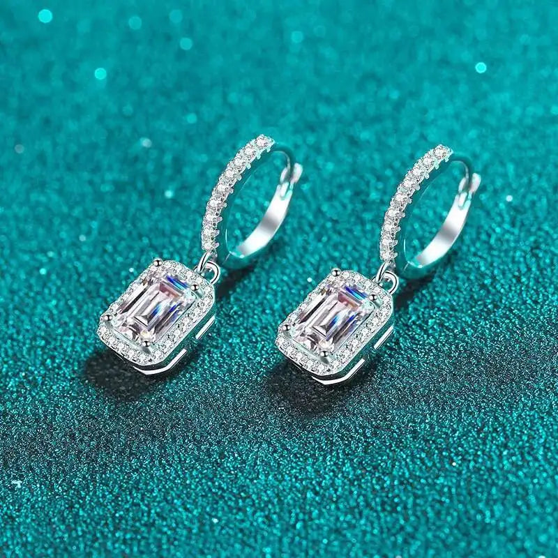 JoiasHome 1CT Emerald Cut Moissanite Earrings 925 Sterling Silver 18K White Gold Plated GRA Certified Fine Jewelry