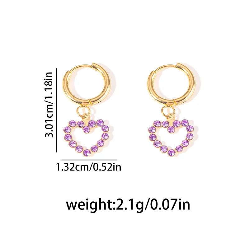 ANENJERY 316L Stainless Steel Heart Geometry Cross Star Circular Zircon Pendant Earrings For Women Fashion Simple Jewelry Gifts