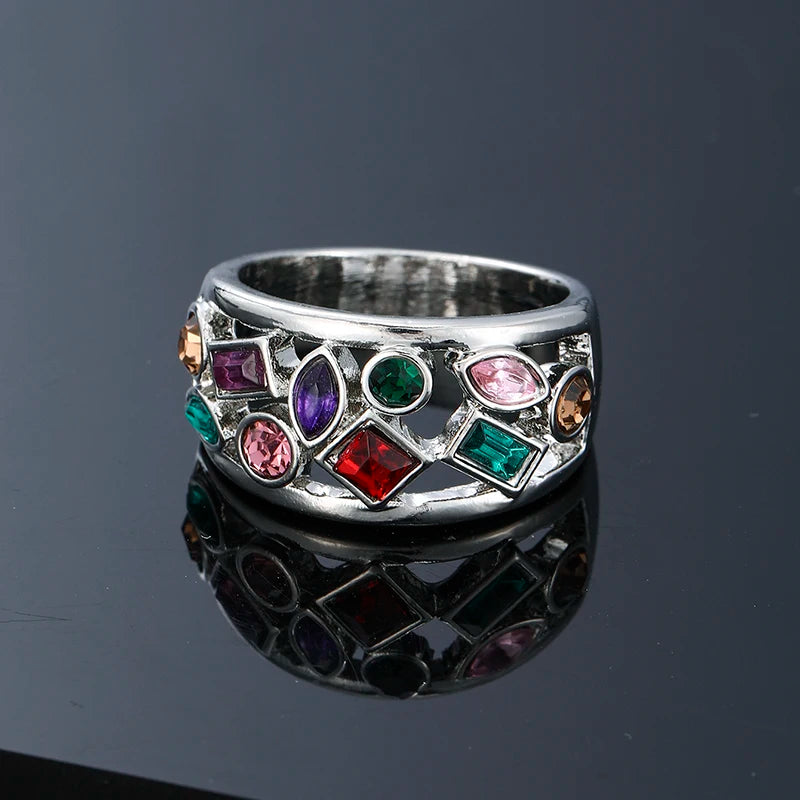 Exquisite Women Band Finger Ring Jewelry Round/Oval/Triangle/Marquise Stones Anniversary Birthday Gift Fashion Daily Ring