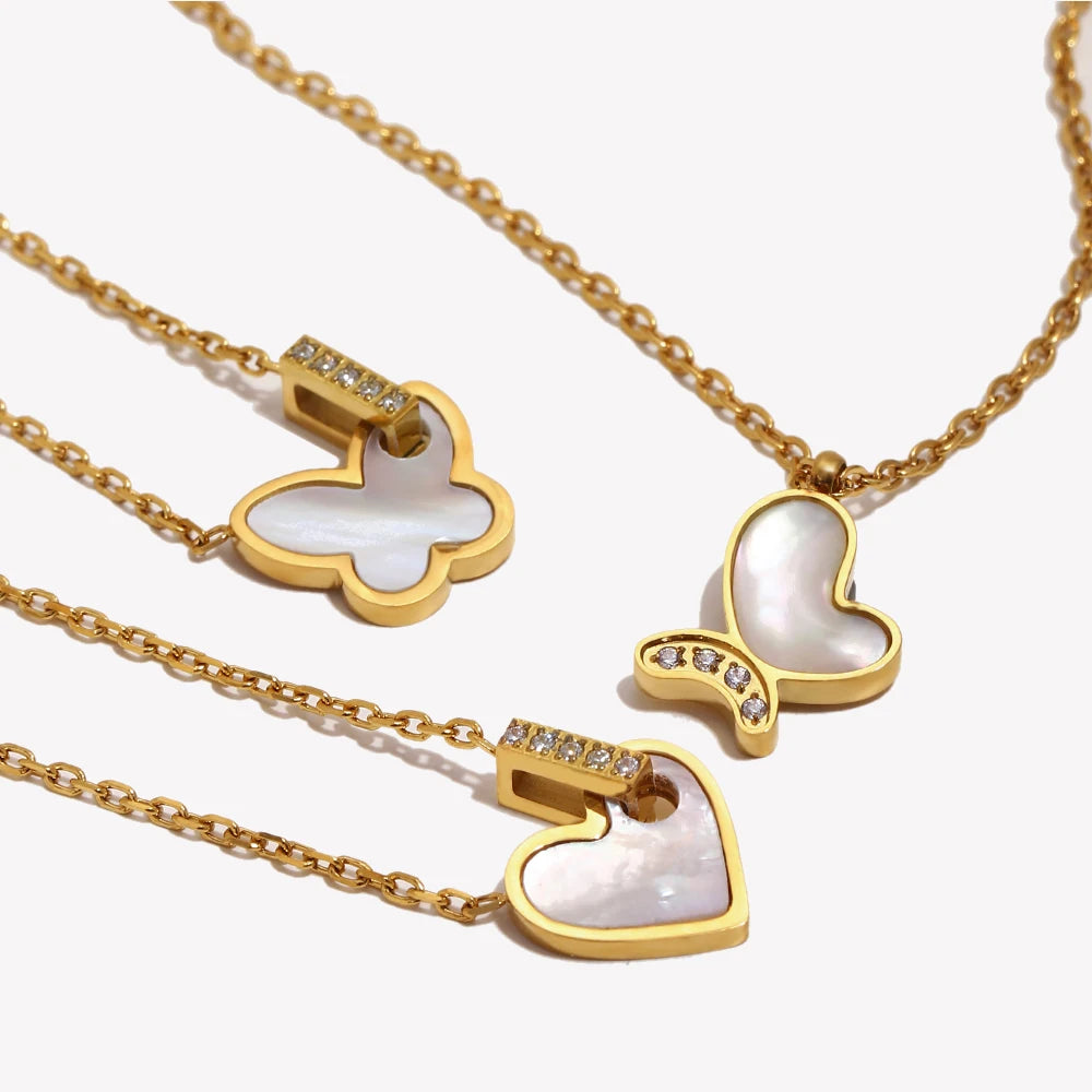 E.B.belle Heart Butterfly Pendant Chain Necklace 18K Gold Plated Stainless Steel Women's Necklaces Minimalist Chain Jewelry Gift