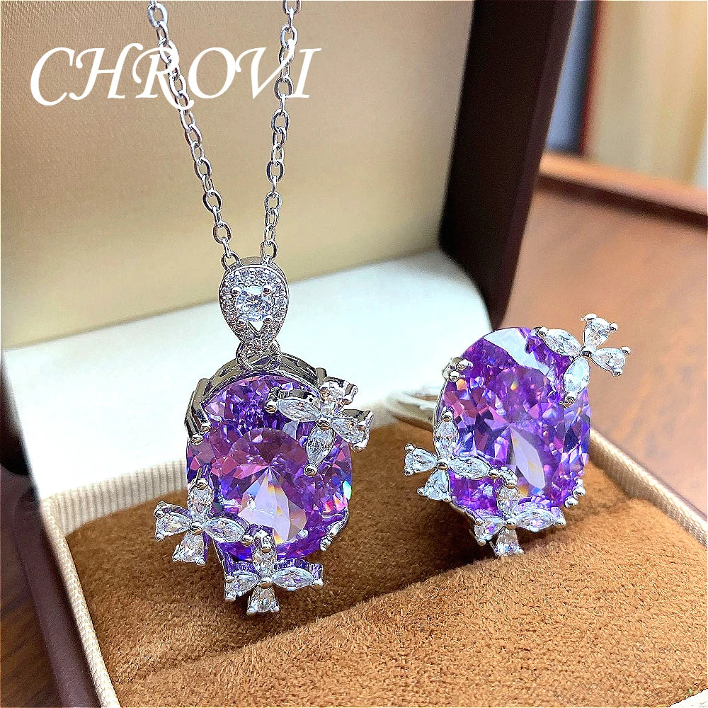 Luxury semi-gold 925 pure silver ultra-fantastic butterfly ring, candy-style purple lavender color gemstone necklace