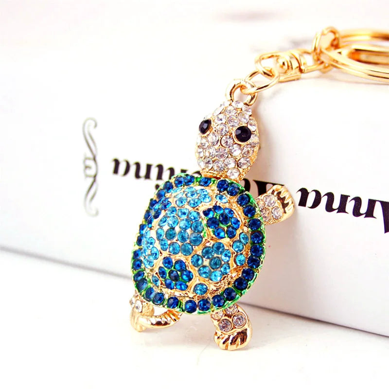 Dalaful Novelty Crystal Rhinestone Tortoise Keyrings Key Chains Holder For Car Purse Bag Pendant Buckle Fashion Keychains K233