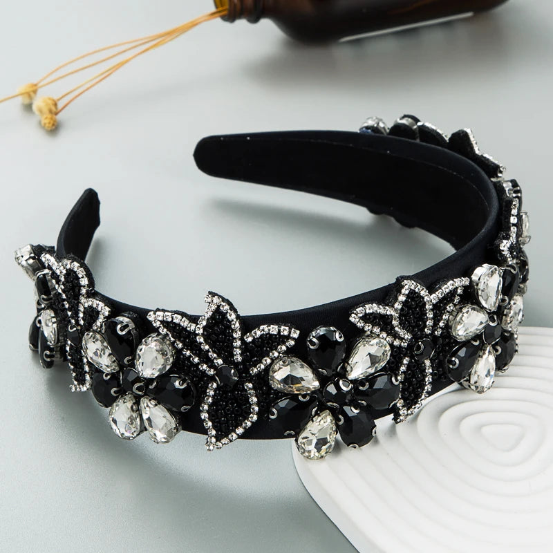 European and American Fashion Trend New Fabric Rhinestone Crystal Headband Women's Retro Baroque Bright Hair Band