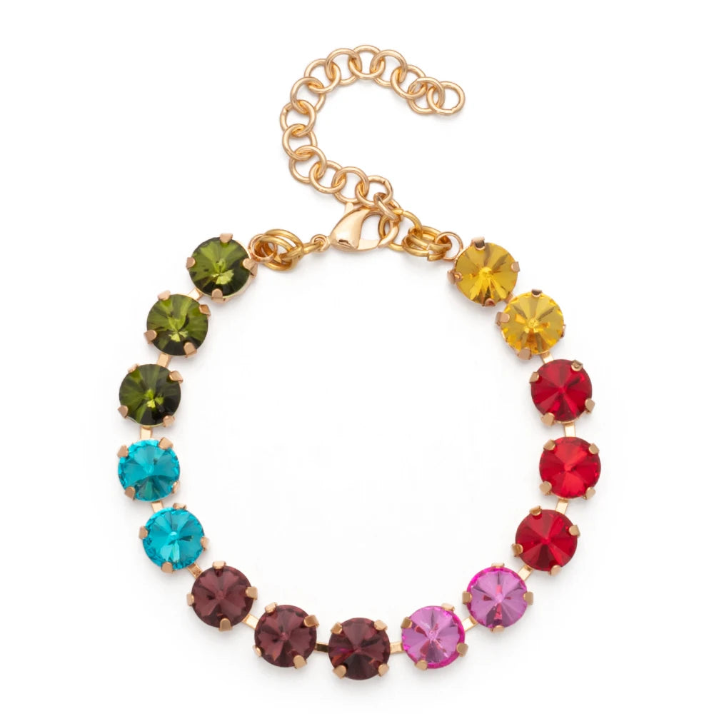 New Design Hot Deal Crystal Charms Bracelets For Women Claw Drill Set Colorful Crystal Bracelets Lobster Clasp  Link Chain