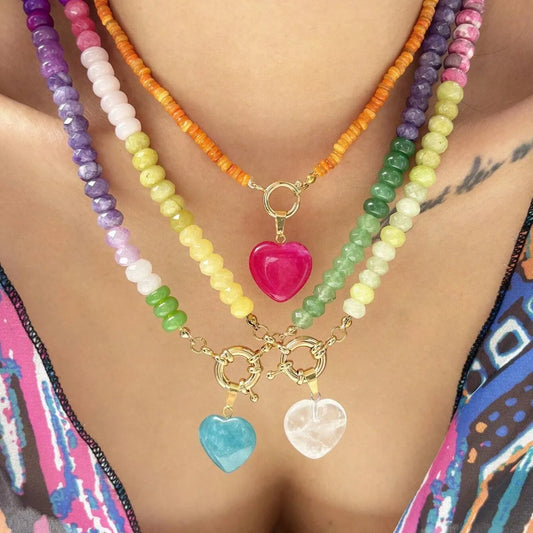 2026 European and American handmade blogger beaded heart glass necklace, beach style pendant jewelry gift