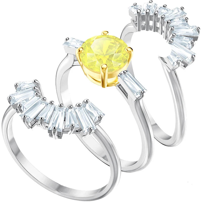 2026 New Trend Original Luxury Crystal Set Charm Yellow Pink Blue Flower Crystal Pendant Fashion Necklace Earring Gift for Women