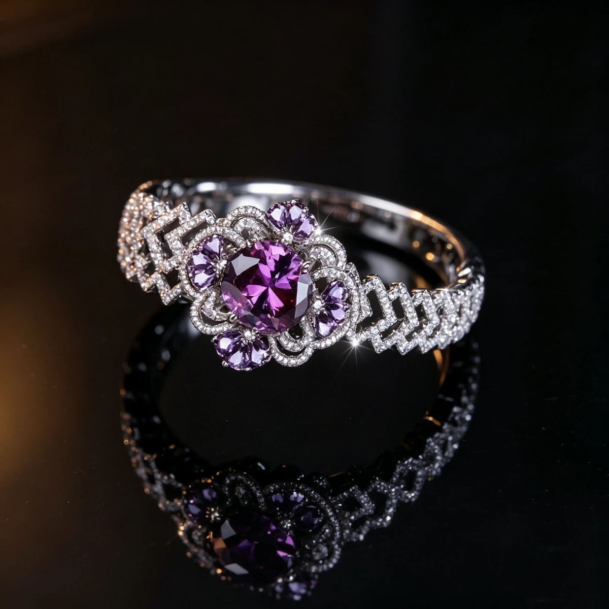 Charm Female Purple Zircon Stone Oval Bracelet Cute Silver Color Adjustable Summer Wedding Jewelry For Women
