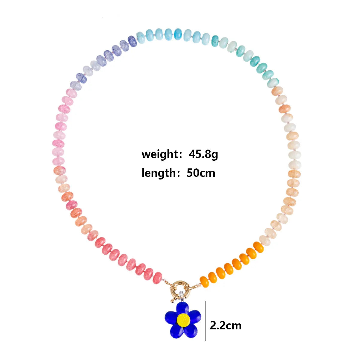 Handmade Colorful Glass Beaded Flower Neckalce Stainless Steel Geometric Natural Stone Pendant Choker Summer Beach Jewelry Gift