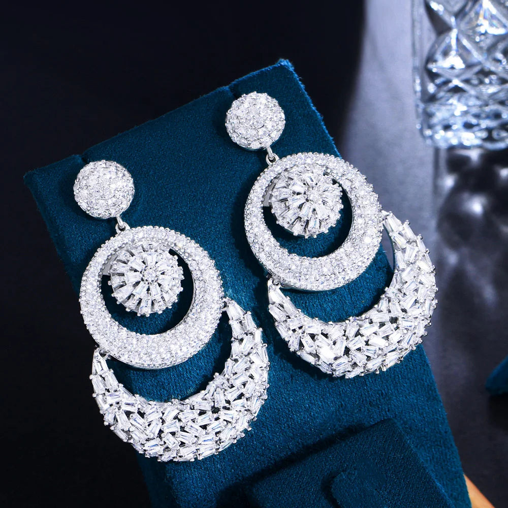 ThreeGraces Luxury Shiny Cubic Zirconia Long Big Chunky Bridal Wedding Statement Earrings for Women Fashion Party Jewelry E1122