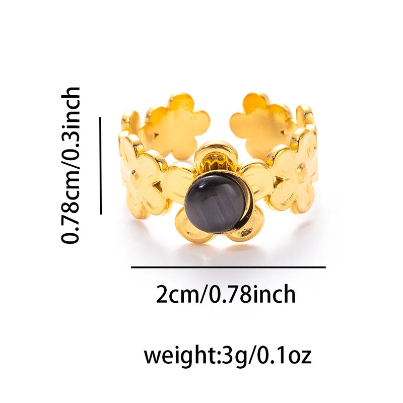 ANENJERY 316L Stainless Steel Flower Inlaid Colorful Stone Open Ring for Women Men Beauty Delicate Jewelry Gifts Wholesale