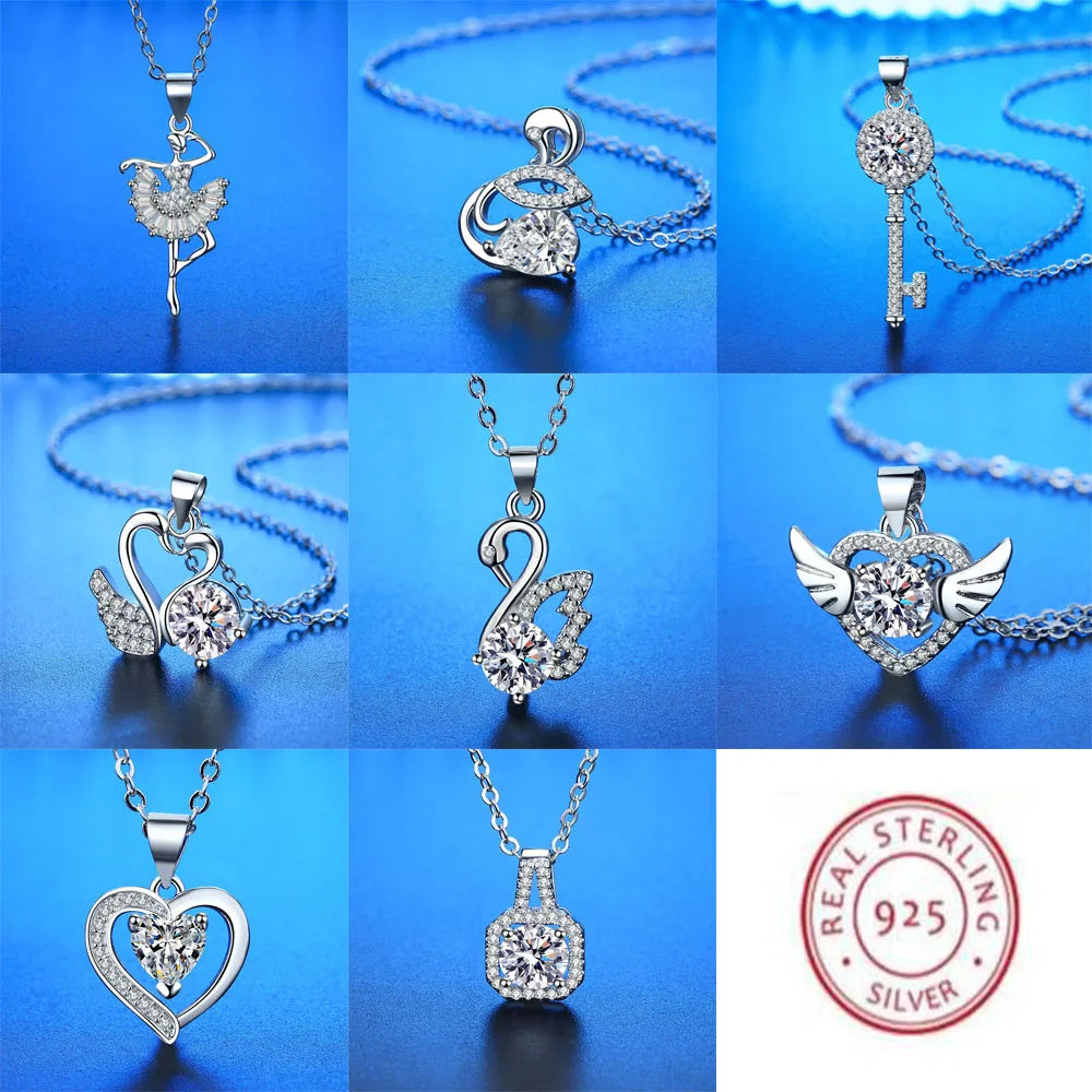 925 Sterling Silver Necklace Pendant AAA Zircon For Women Fashion Exquisite Student Girlfriend Jewelry Accessories Heart Gift