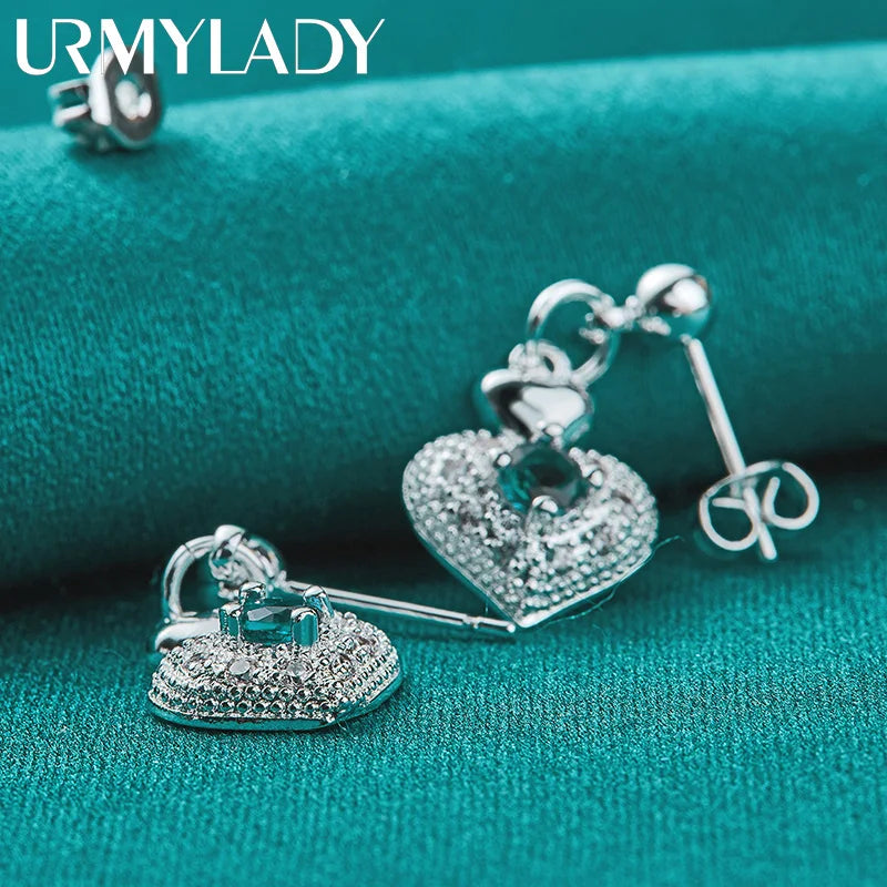 URMYLADY 925 Sterling Silver Heart Zircon Stud Earrings For Women Wedding Party Fashion Charm Jewelry