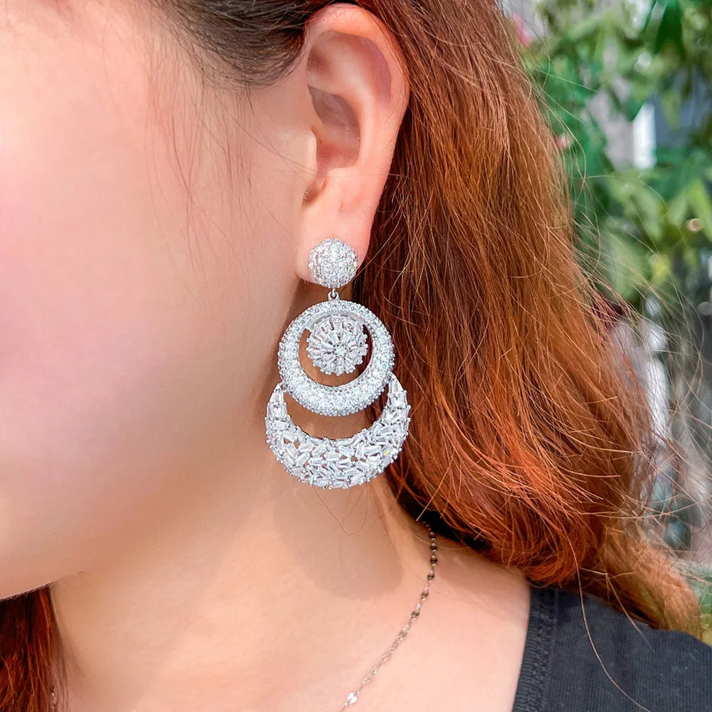 ThreeGraces Luxury Shiny Cubic Zirconia Long Big Chunky Bridal Wedding Statement Earrings for Women Fashion Party Jewelry E1122