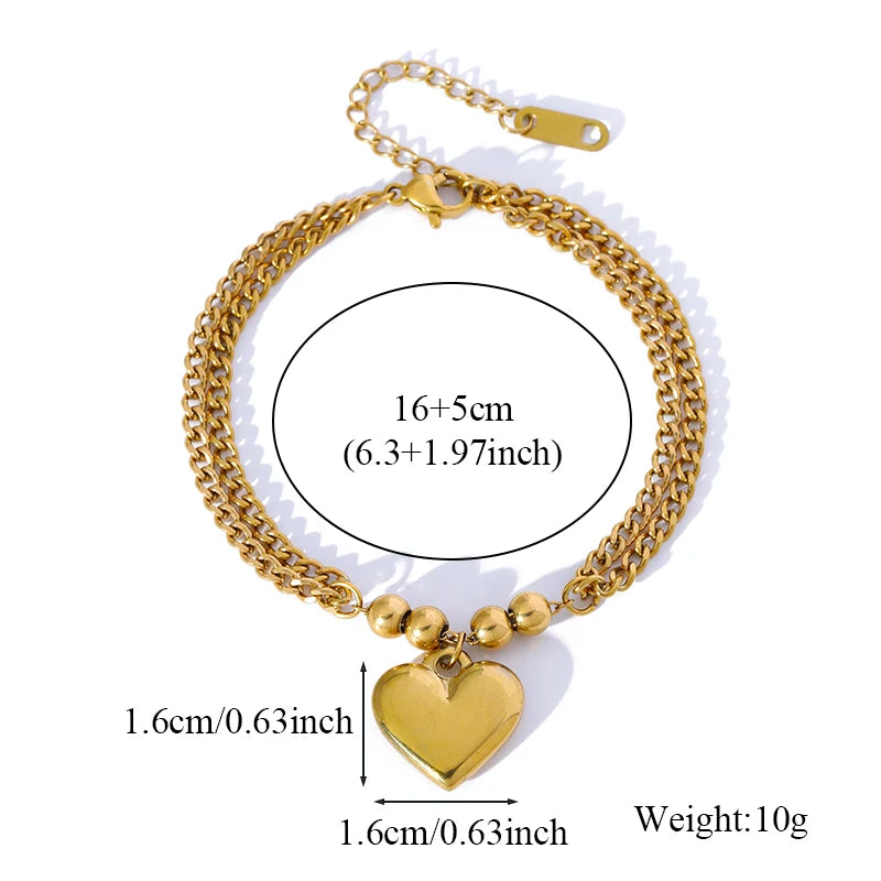 EILIECK 316L Stainless Steel Gold Color Smooth Heart Charm Necklace Bracelets Set For Women Trendy Waterproof Jewelry Lady Gift
