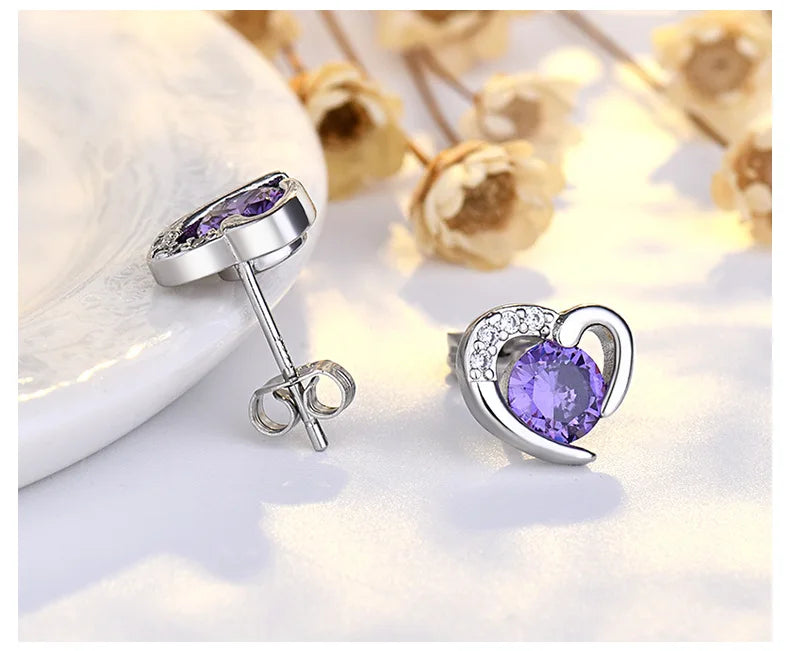 925 Sterling Silver Heart Tree Zircon Stud Earrings For Women Exquisite Student Girlfriend Jewelry Accessories Wedding Party