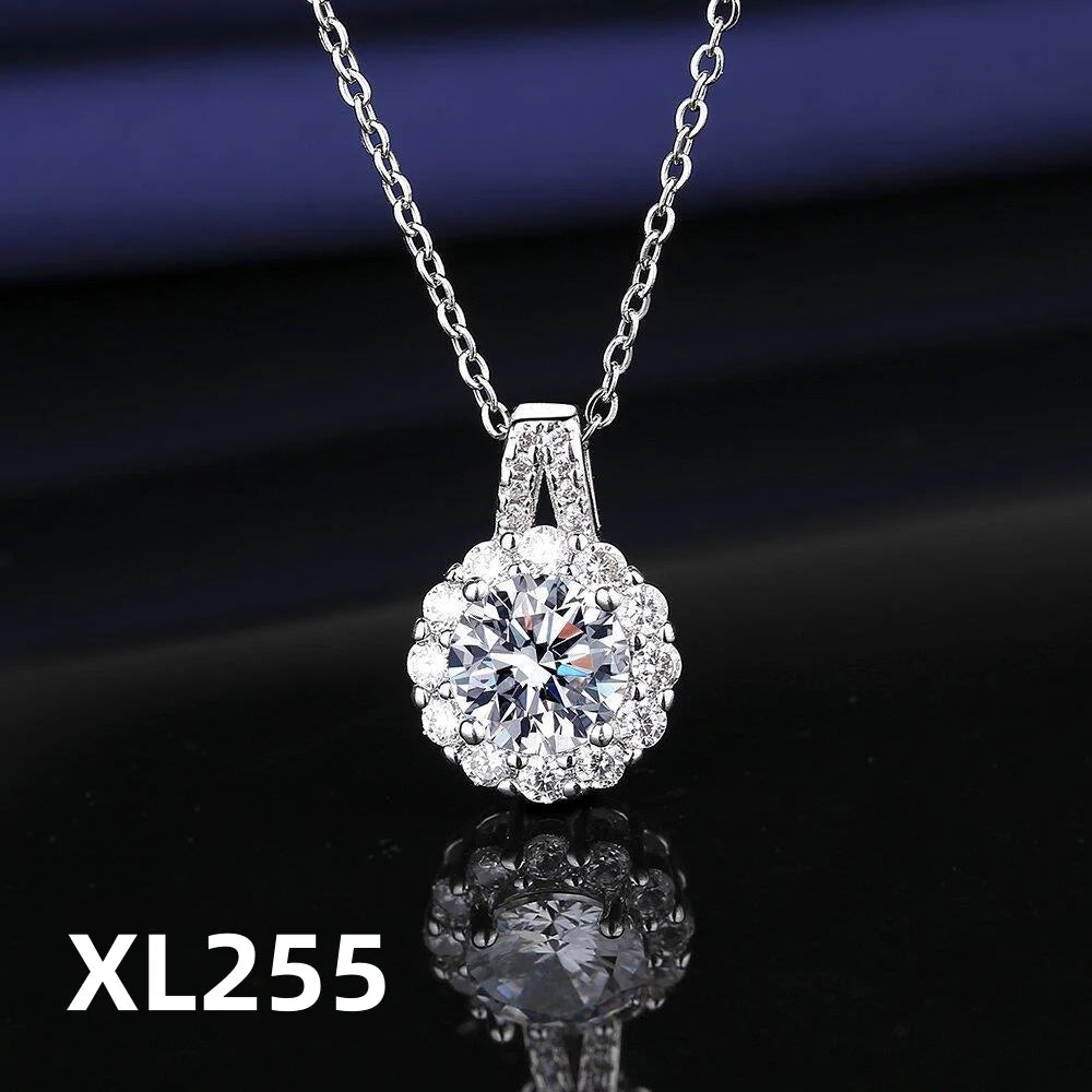 925 Sterling Silver Necklace 2 Carat Aaaaa Zircon Fashion Korean Women Elegant Round Pendant Necklace Birthday Jewelry Gift