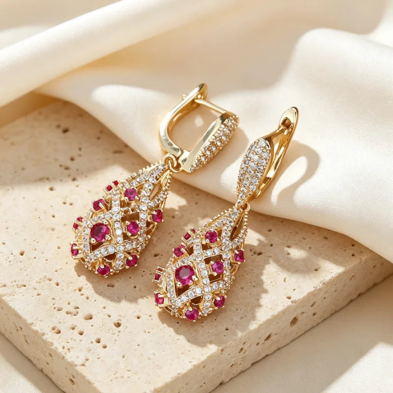 Elegant Hollow Teardrop Drop Earrings Gold Color Earring Sparkling Cubic Zirconia Earring Bridal Statement Jewelry Wedding Party